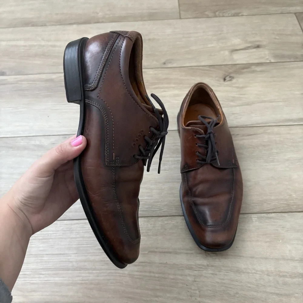 Ecco Men's Brown Oxford Tie Shoes Size 41 US 8.5 Extra Width Comfort Shank